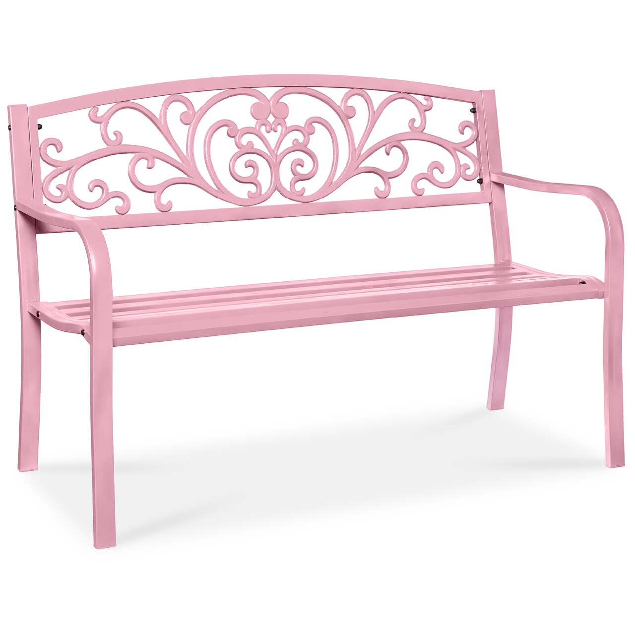 Best Choice Products Outdoor Steel Bench Garden Patio Porch Furniture w/ Floral Design Backrest
